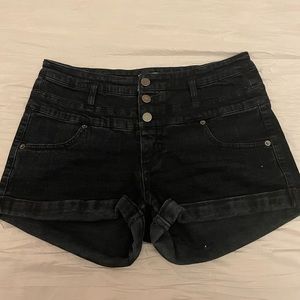 target black 3 button high waisted shorts